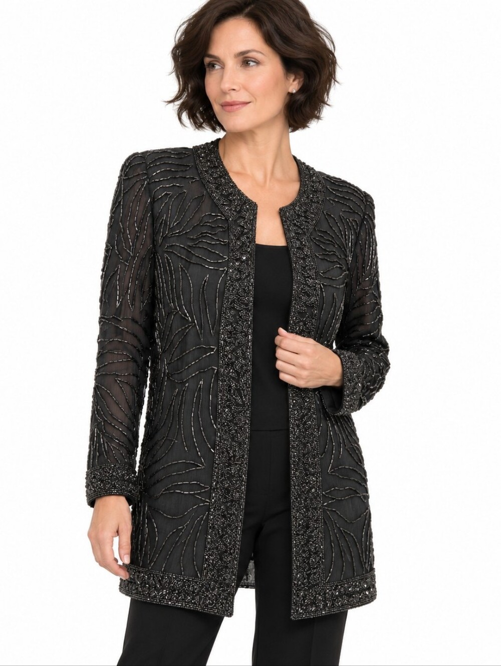 Brilliante by J.A. Jacket M Black Silk Beaded NWT Vintage Evening